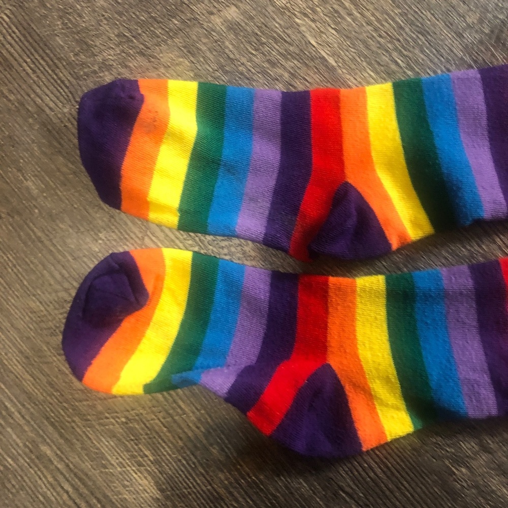 Colorful Rainbow Striped Long Knit Gloves and Socks Costume Accessories - Picture 4 of 12